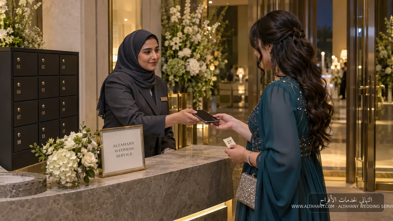استلام هاتف الضيف عند مدخل الحفل