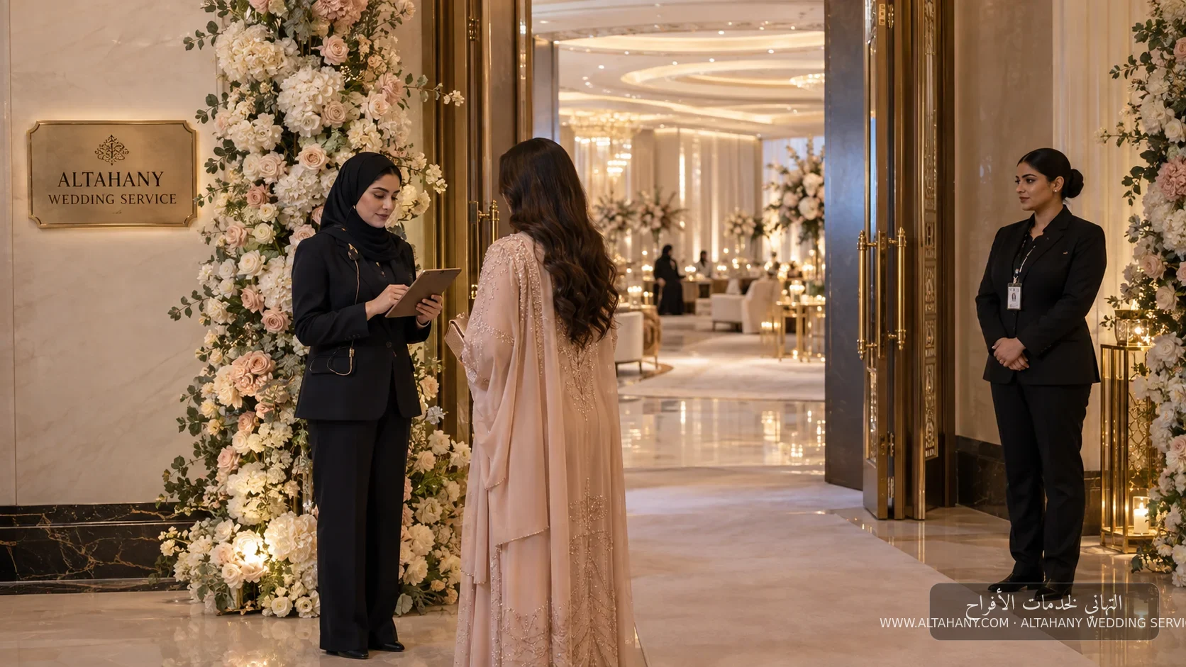 تدقيق دخول الضيوف عند مدخل القاعة