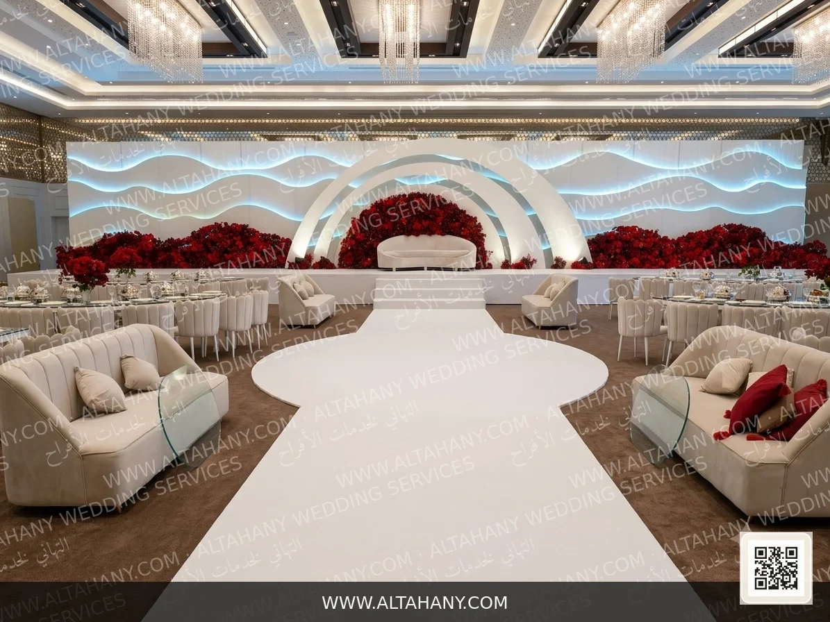 Modern Wedding Stage with Sculpted Arches & Royal Florals from your choice of color
